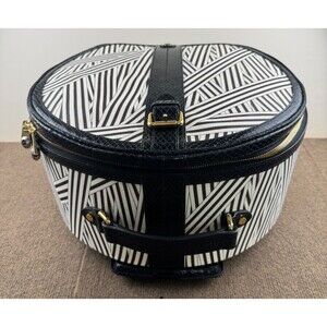 Henri Bendel Striped Hat Box Rolling Suitcase Travel Bag Expandable Handle